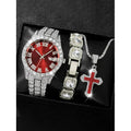 Hip-Hop Diamond Studded Quartz Watch & Bracelet Set – 18 Styles Watch & Bracelet Set Qme orange