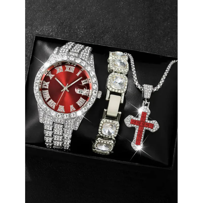Hip-Hop Diamond Studded Quartz Watch & Bracelet Set – 18 Styles Watch & Bracelet Set Qme orange