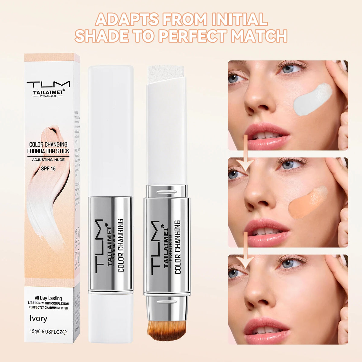 TLM Color Changing Foundation Stick SPF 15 – Natural Finish Foundation Stick Qst