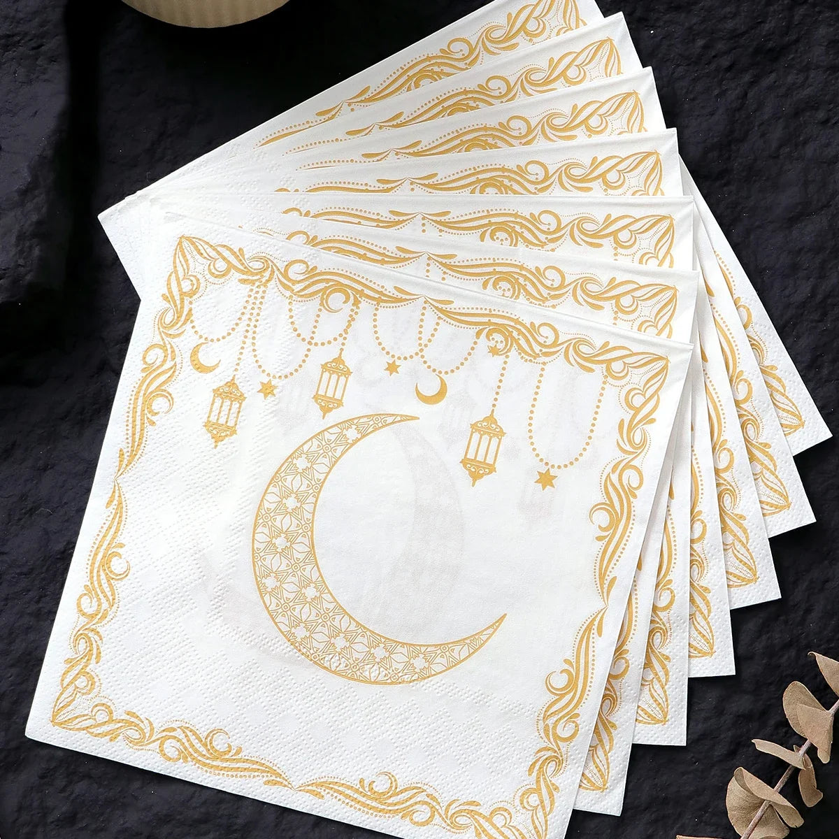 Ramadan Party Napkins – Yellow Moon & Lantern Design, 20 Pack Disposable Party Napkins Qme