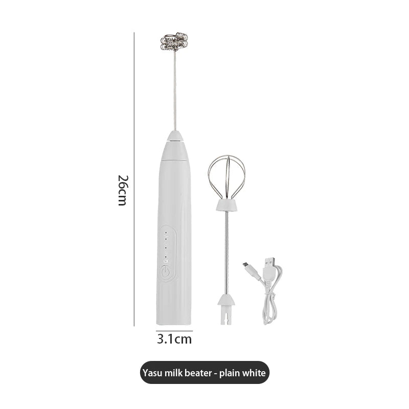 BINCOO Handheld Electric Milk Frother – USB Rechargeable Whisk Milk Frother Qst White