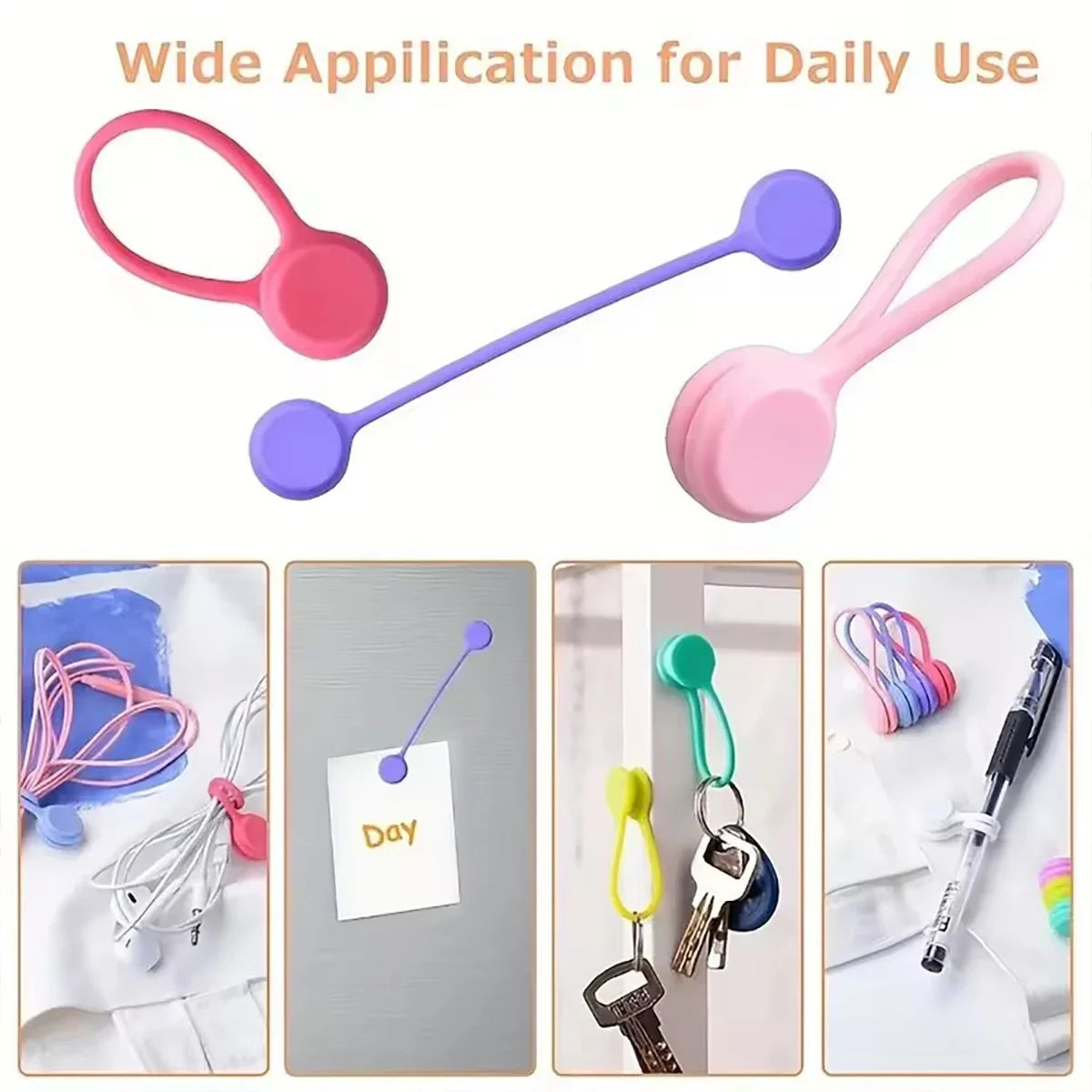 5-Pack Reusable Magnetic Silicone Cable Ties – Cord Organizer Cable Tie Organizer Qme