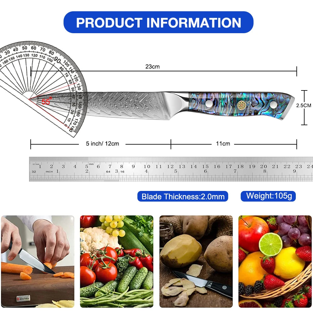 5" VG10 Damascus Paring Knife – Sharp Fruit & Veg Peeling Knife Damascus Paring Knife Qst