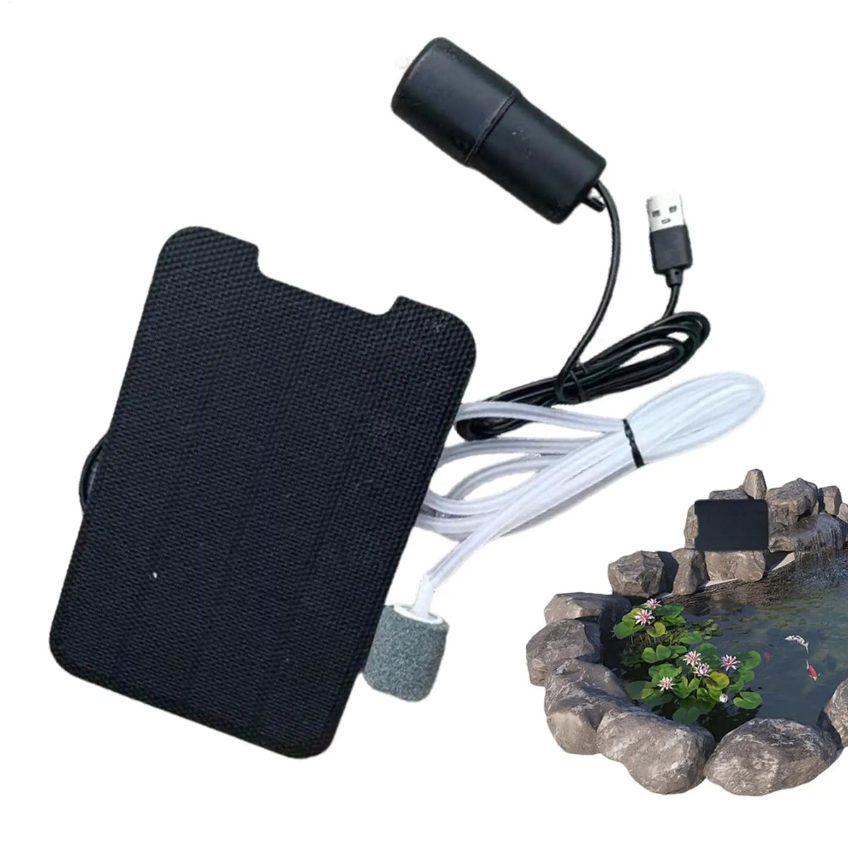 Solar Pond Aerator – Silent Air Pump, 72Hr Battery & USB Solar Pond Aerator Qst