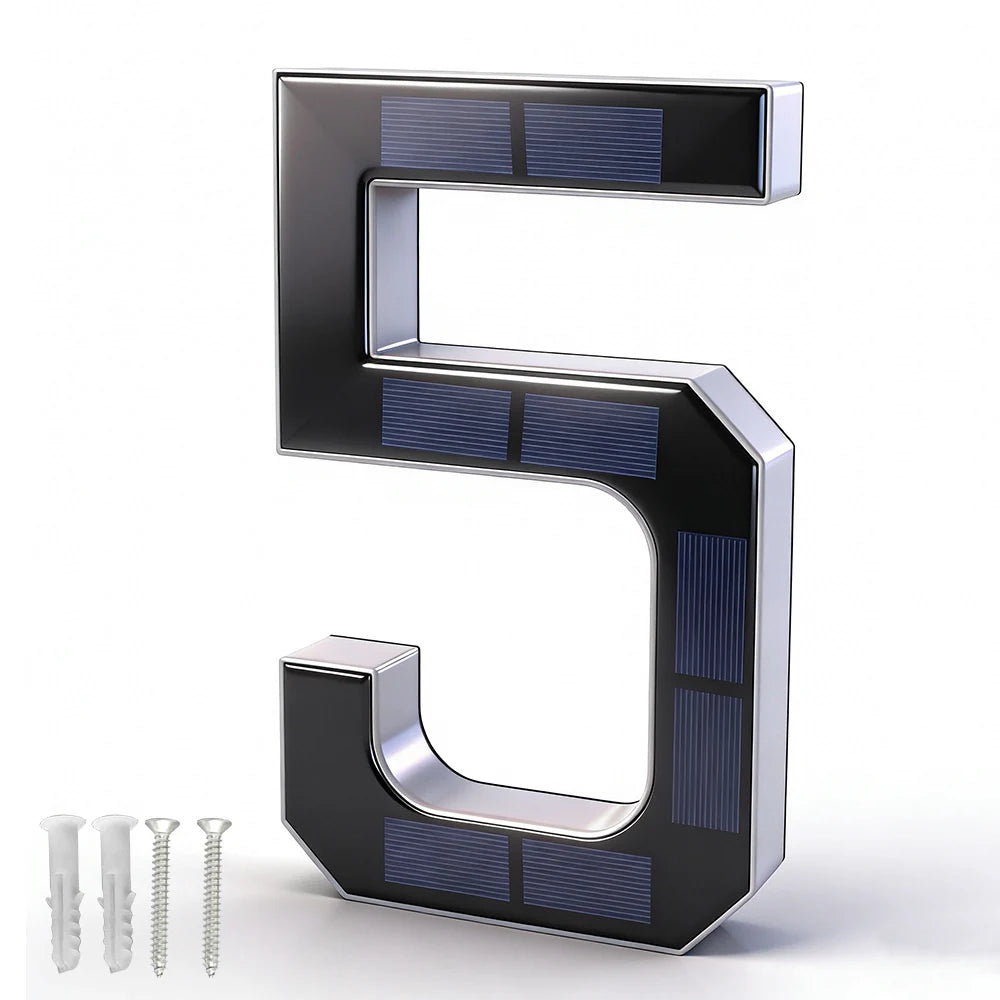 Solar LED House Number Light – Auto Sensor, Waterproof Sign Solar Address Light Qst 12CM digit 5 0-5W