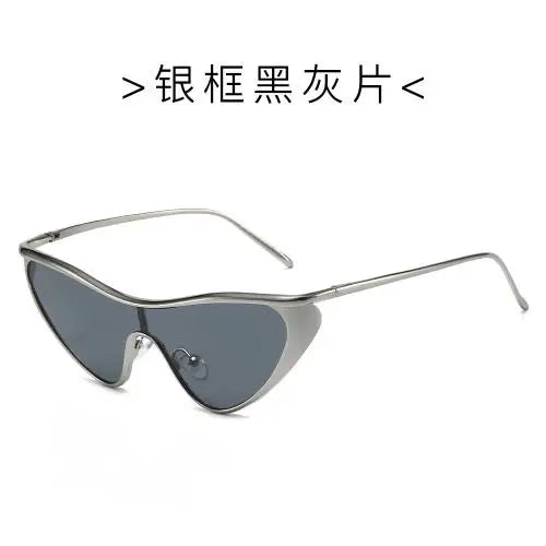 Vintage Cat Eye Sunglasses Women Y2K Punk UV400 Shield Cat Eye Sunglasses Qme Silver Gray