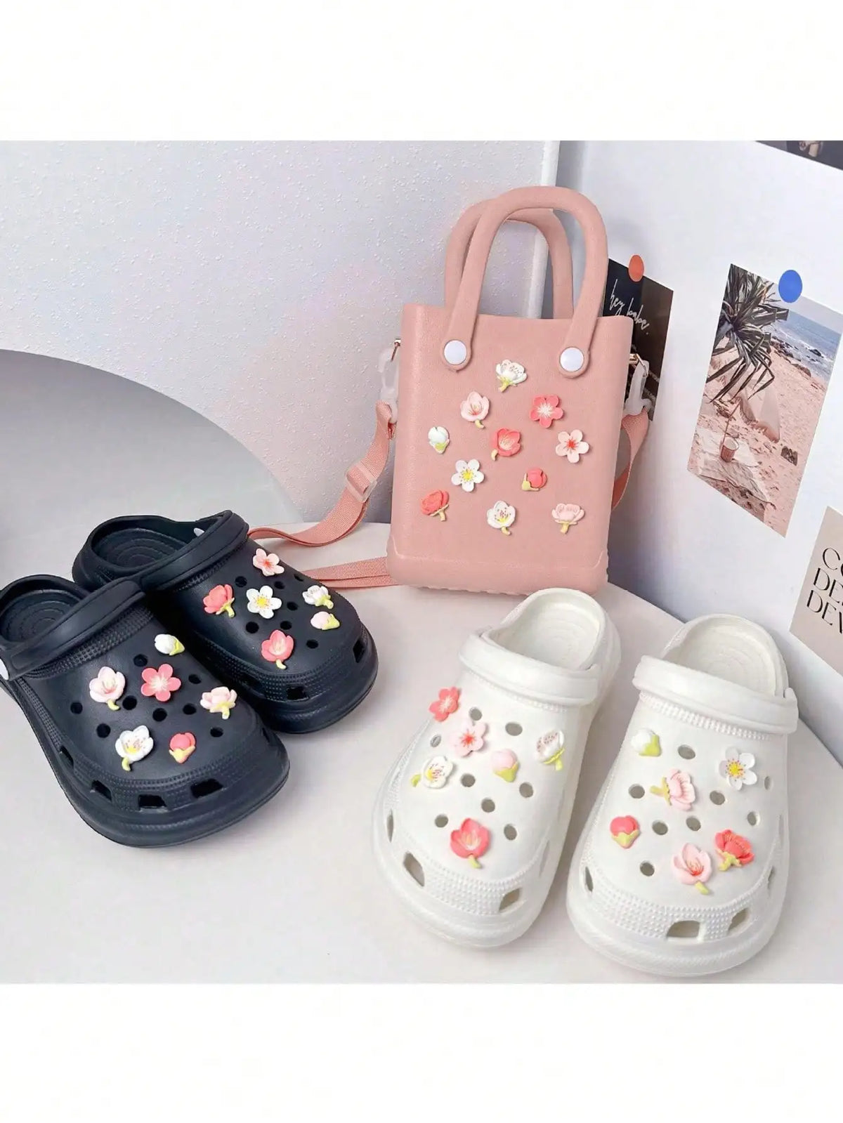 Pink Flower Cartoon Shoe Charms – 12pc Detachable DIY Set Shoe Charms Qme