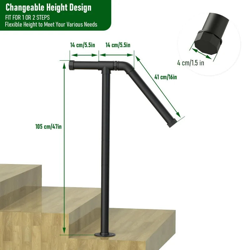 Wrought Iron Outdoor Stair Handrail – Single Post, 1–2 Steps Outdoor Stair Handrail Qme