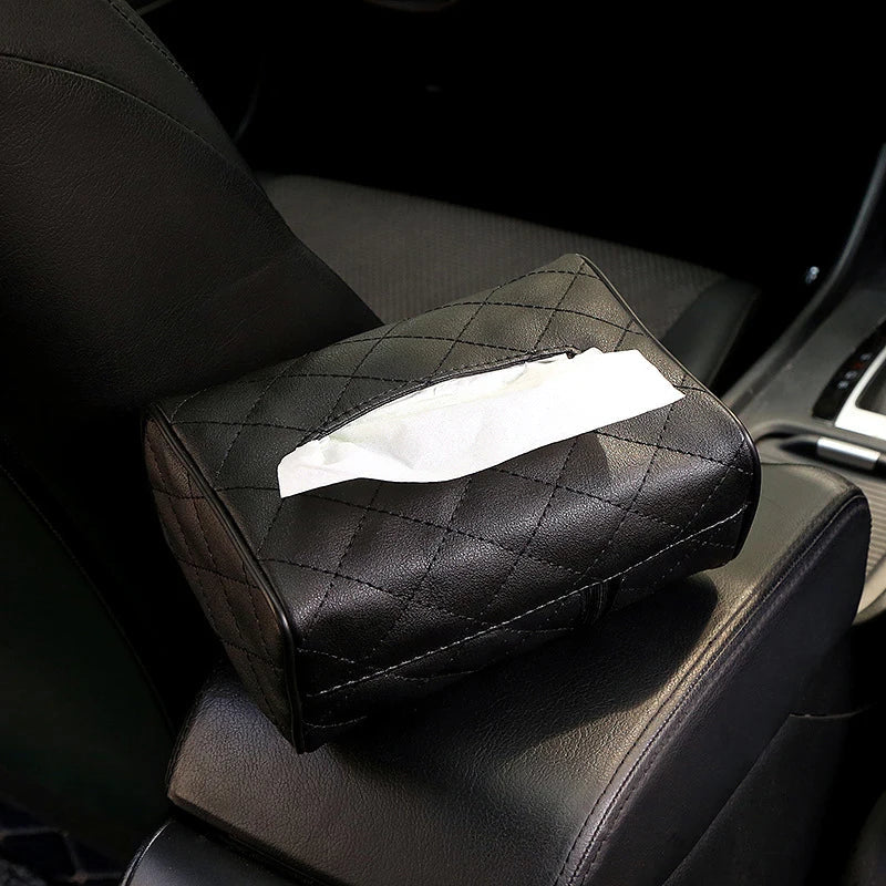 Checkered Leather Car Seat Back Tissue Box Holder | Qme Car Tissue Box Holder Qme