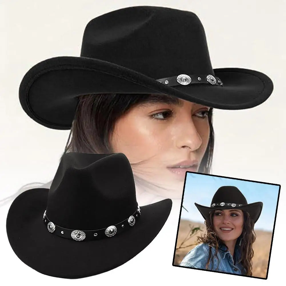 Black Western Cowboy Roll Up Brim Hat Belt | Classic Style Western Hat Belt Qme