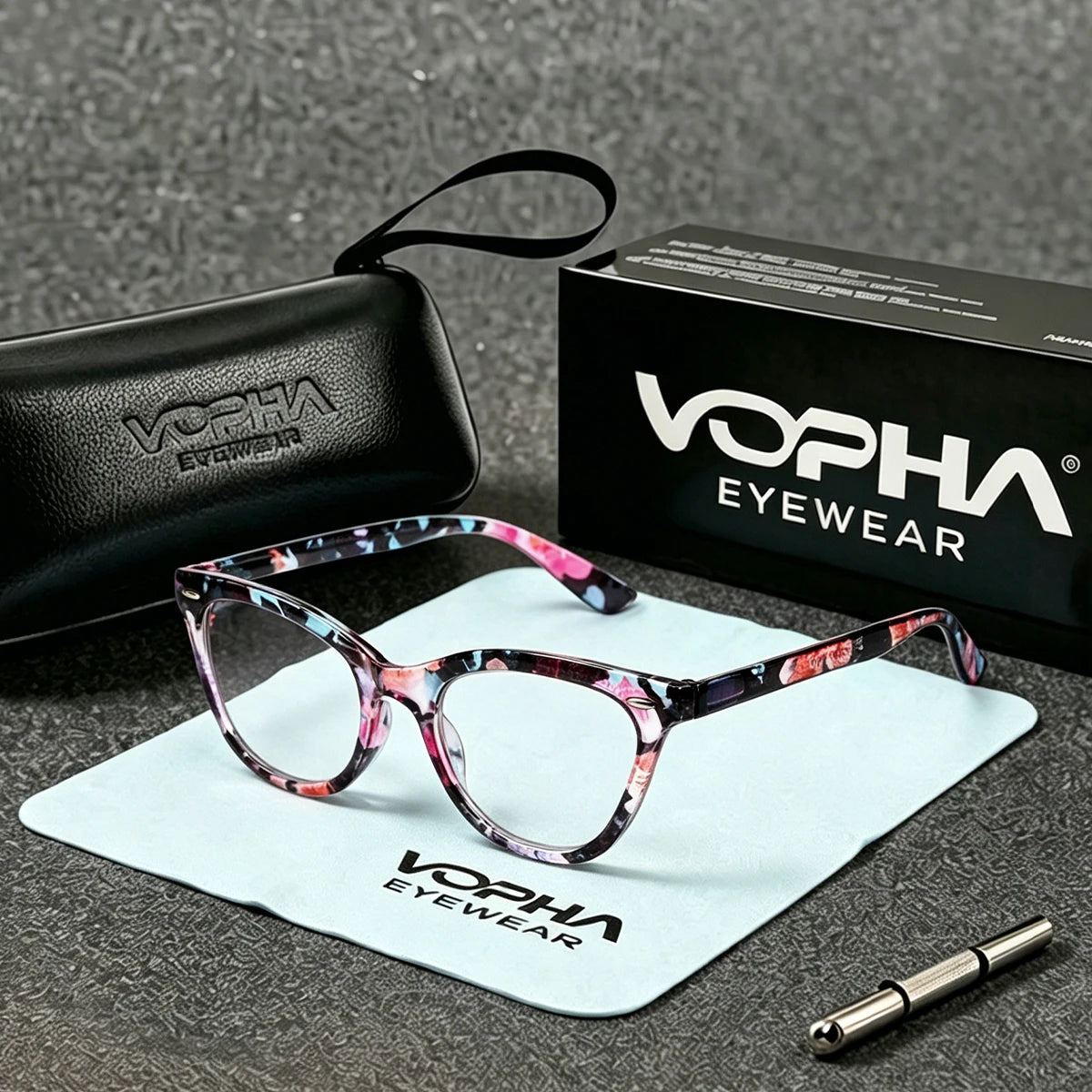 VOPHA L5 Floral Cat Eye Reading Glasses – Blue Light Blocking Reading Glasses Qst 150 Floral