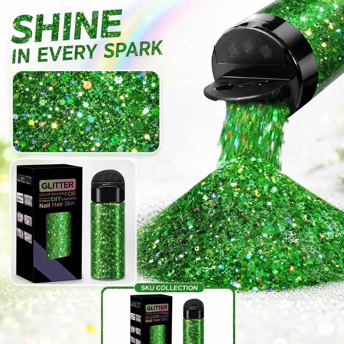 Fine Gold Foil Glitter Flakes – Body, Face, Nails & DIY Crafts Craft Glitter Flakes Qme Green One Size