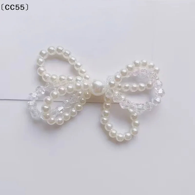 Vintage Crystal Pearl Double-Layer Bow DIY Accessory Bow Embellishment Qst