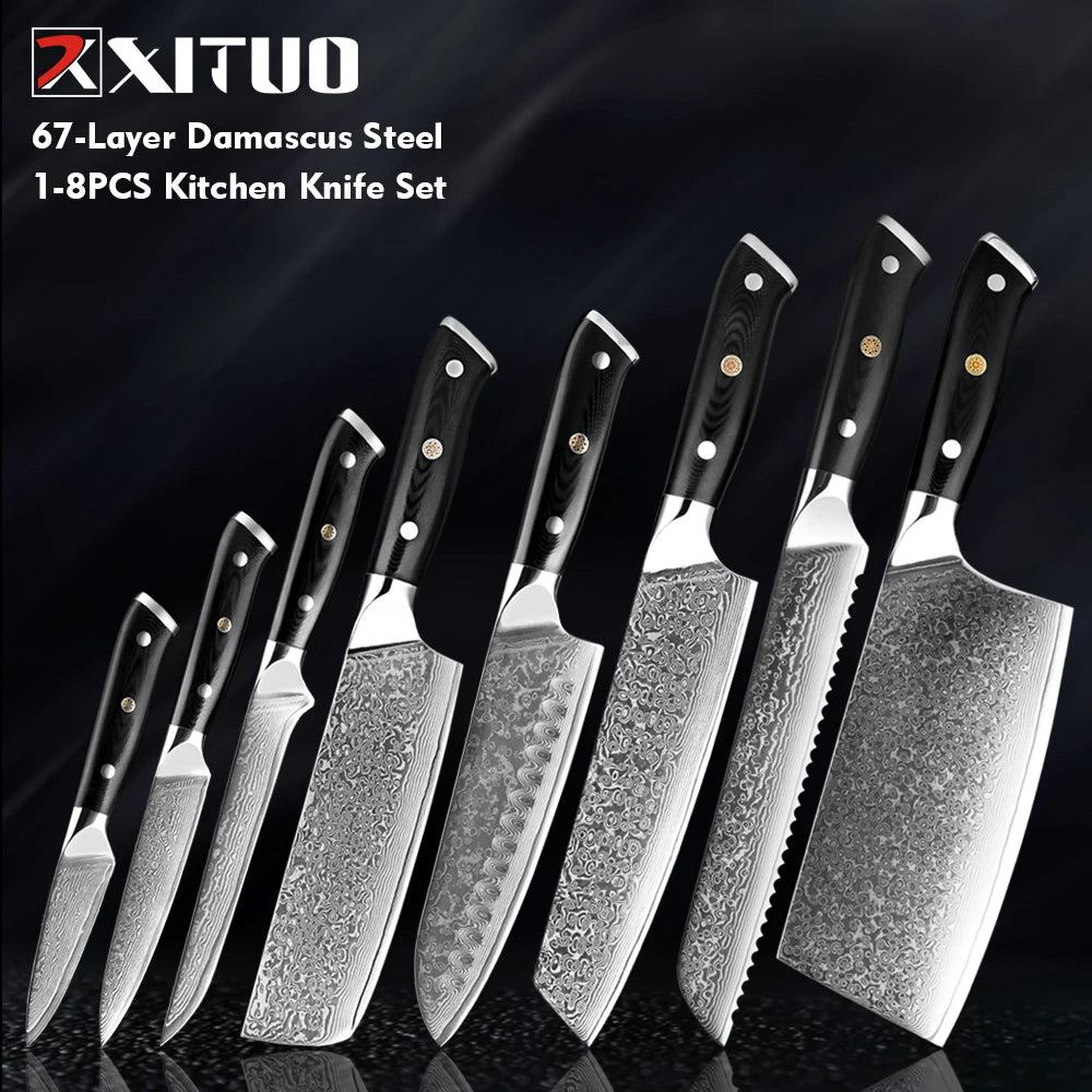 Damascus Steel Kitchen Knife Set – Japanese Chef Knives 1-8 Pc Kitchen Knife Set Qst