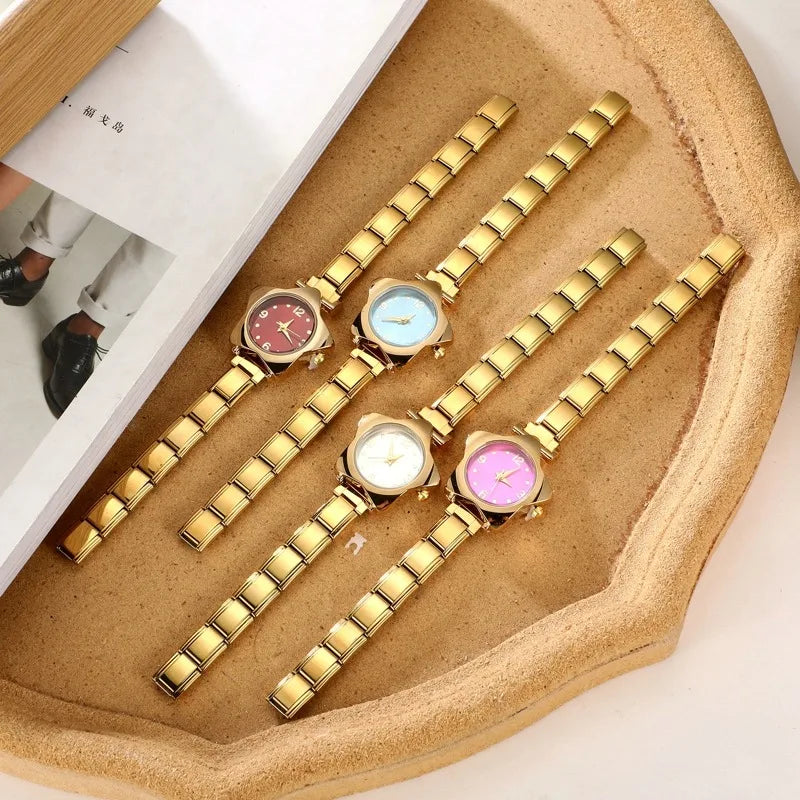 Gold Retro Star Dial Unisex Watch – Stainless Steel Strap Unisex Fashion Watch Qme