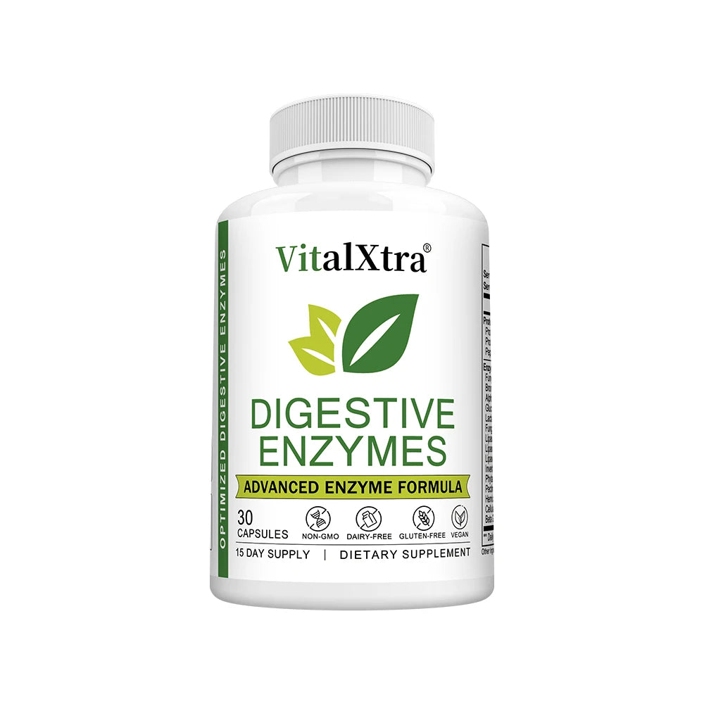 VitalXtra 18-Enzyme Digestive Supplement | Gut Health Capsules Digestive Enzyme Supplement Qst 30 count-1bottle