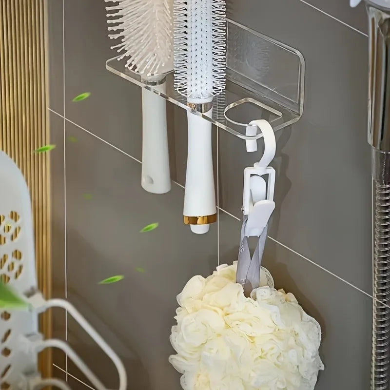 Wall-Mounted Acrylic Hair Brush Holder | Clear Bathroom Organizer Bathroom Hair Organizer Qme