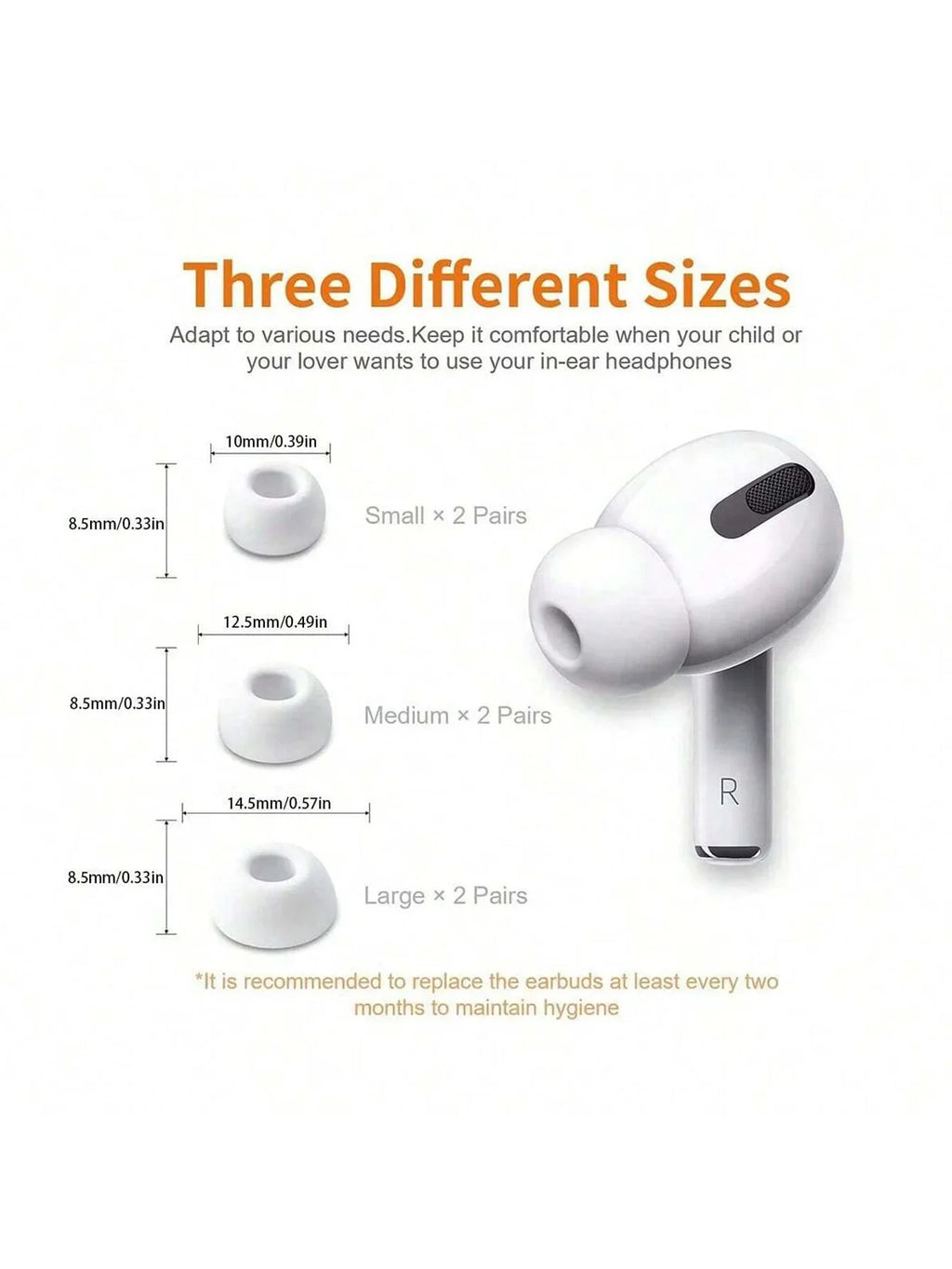 Silicone Ear Tips for AirPods Pro – 6-Pack Noise-Isolating Caps Earphone Ear Tips Qme
