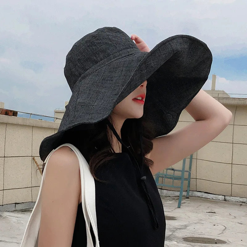 Women's Wide Brim Foldable Sun Hat – Packable Travel Bucket Hat Wide Brim Sun Hat Qme BK 55-60cm