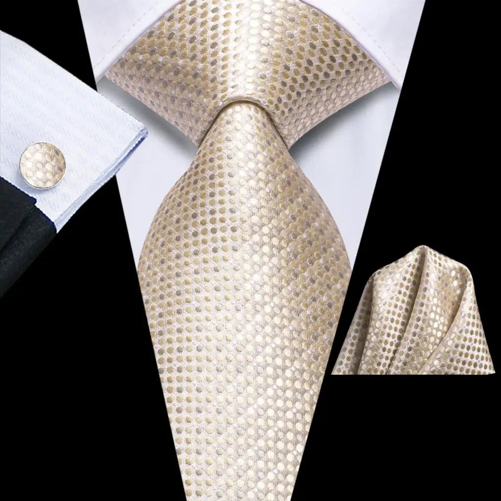 Hi-Tie Men's Silk Necktie Handkerchief & Cufflinks Set Silk Necktie Set Qme SN-3706
