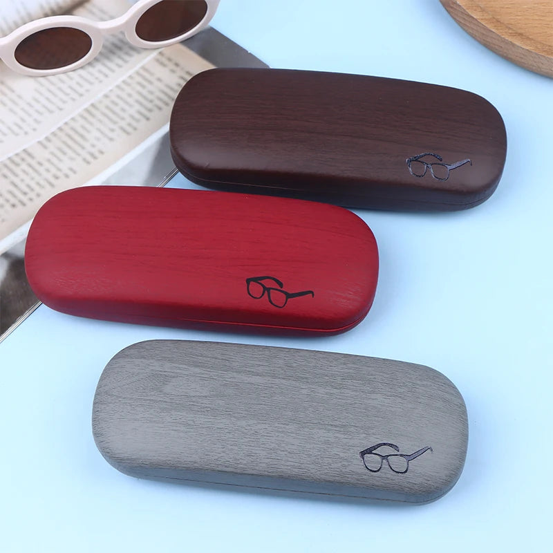 PU Leather Wood Grain Hard Eyeglass Case – Unisex Glasses Box Eyeglass Case Qst