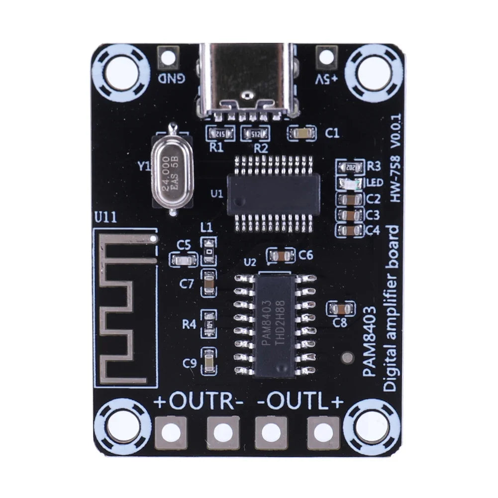 PAM8403 Mini Amplifier Board 5W+5W Dual Channel TYPE-C Audio Amplifier Module Qme Black