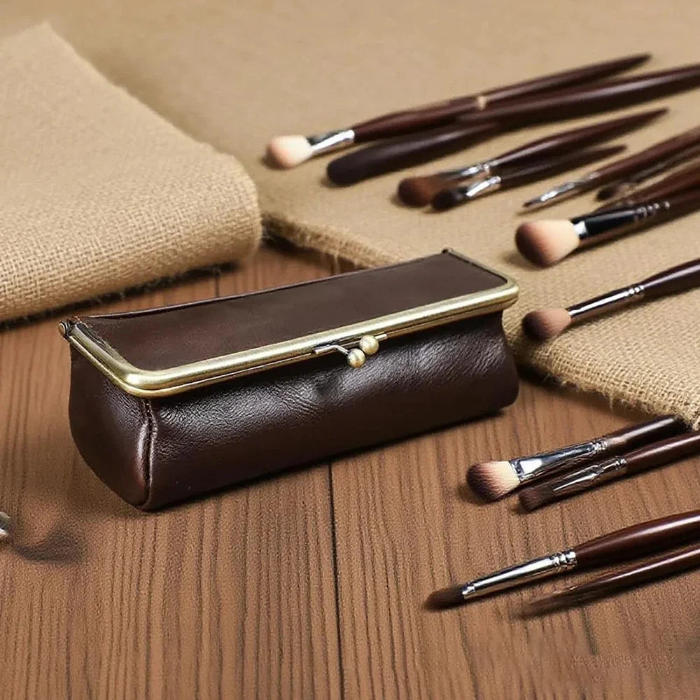Handmade Vintage Leather Pencil Case | Retro Desk Storage Box Leather Pencil Case Qme