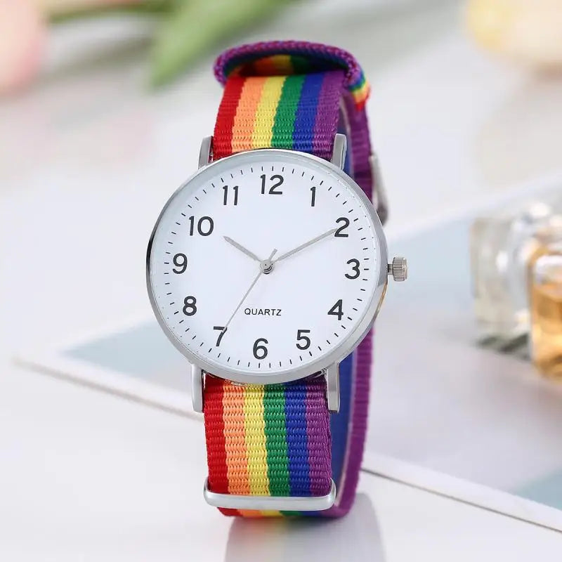 Rainbow Ultra-Thin Canvas Strap Watch | 12-Pointer Analog Canvas Strap Watch Qme