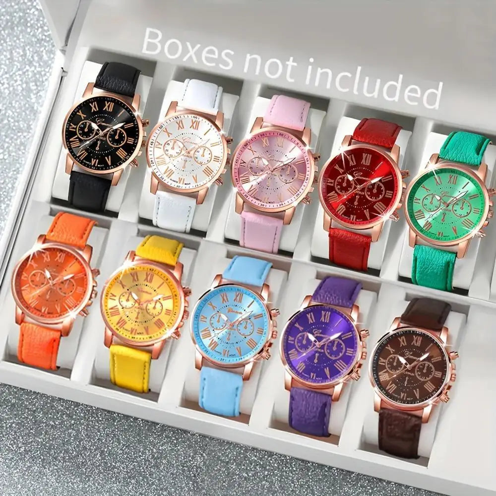 Unisex Fashion Quartz Watch – PU Leather Strap & Alloy Case Fashion Quartz Watch Qme 10pcs