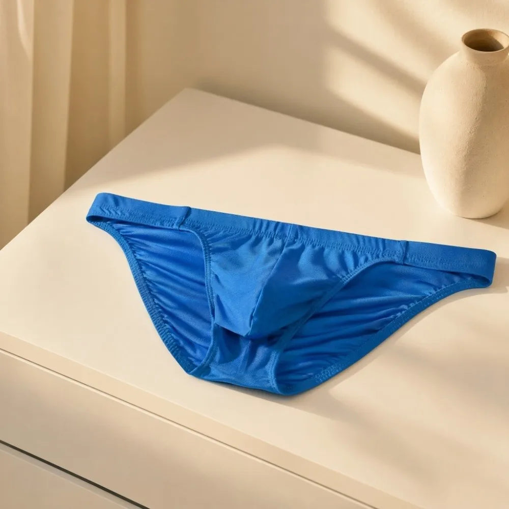 Men's Ice Silk Low Waist Briefs – Solid Color Underwear Men's Briefs Qme