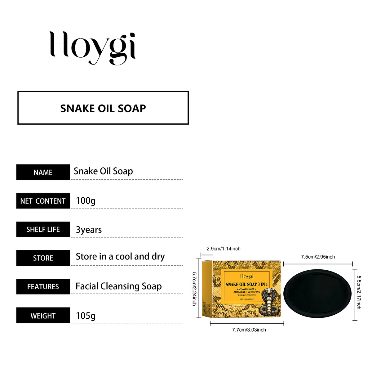Hoygi Snake Oil Facial Cleansing Soap – Oil Control & Smooth Skin Facial Cleansing Soap Qst