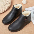 Women's Winter Plush-Lined Slip-On Ankle Boots | Soft PU Leather Women's Ankle Boots Qst Black 35
