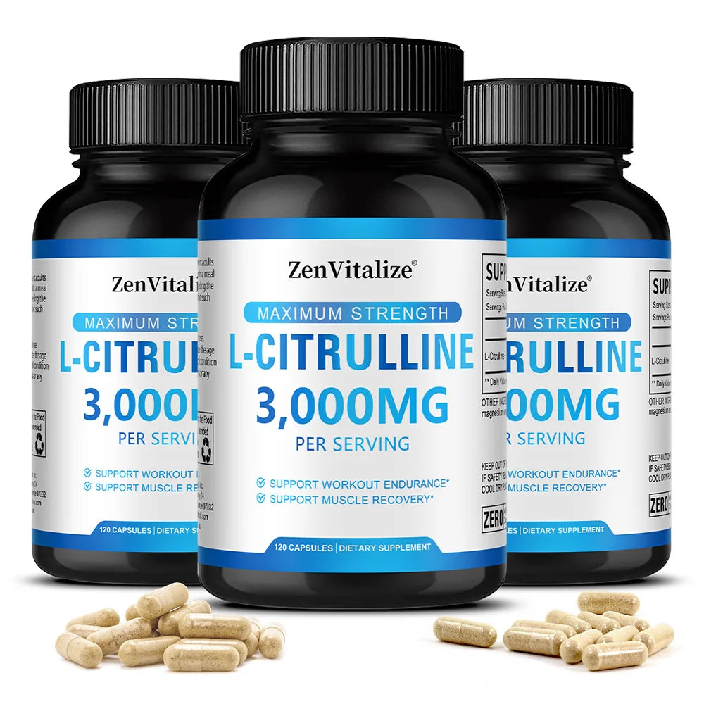 ZENVITALIZE L-Citrulline 3000mg Vegetarian Capsules | USA Made Amino Acid Supplement Qst 120 count-3bottle