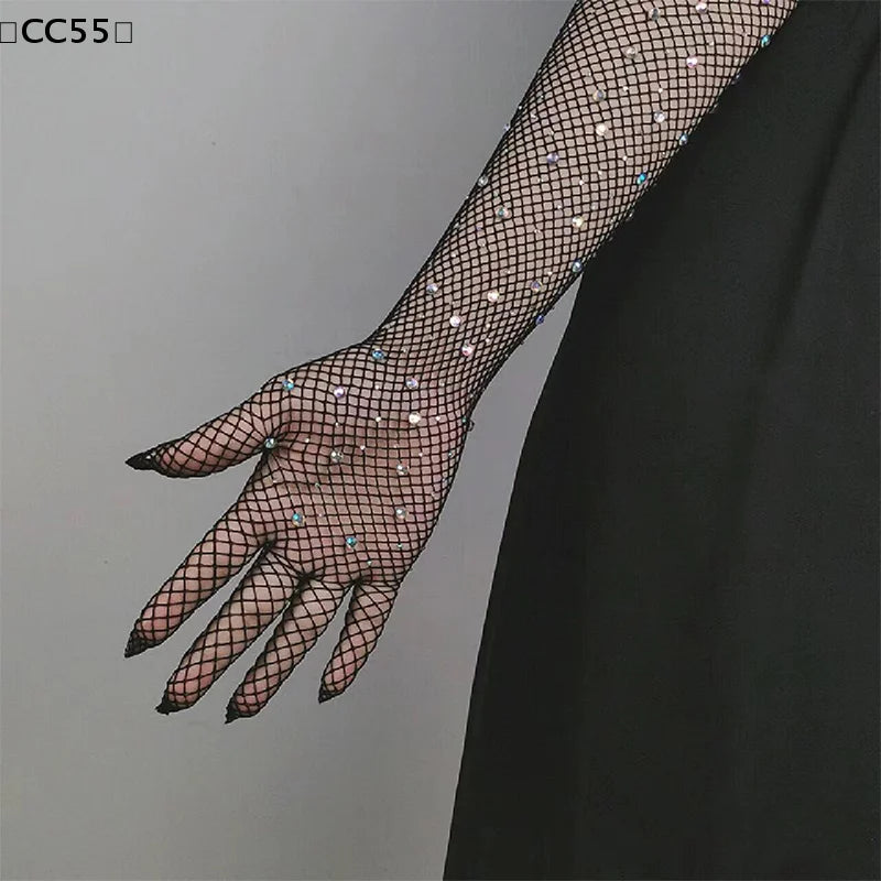 Women's Sparkling Mesh Net Elastic Gloves | Tatted Polyester Fashion Mesh Gloves Qst