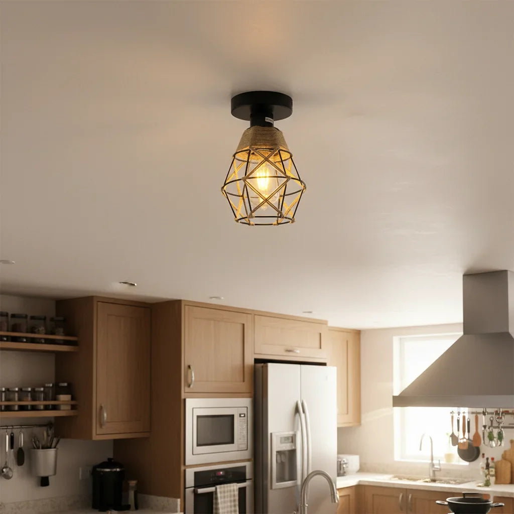 E27 Iron Cage Ceiling Light – Vintage Indoor Fixture Ceiling Light Fixture Qme