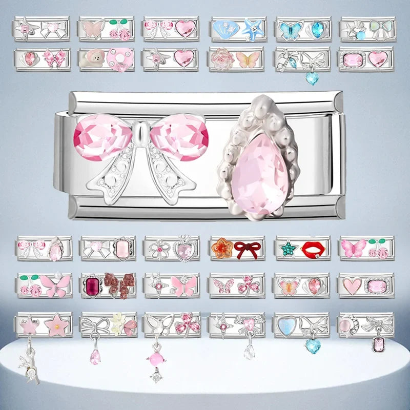 Colored Gemstone Bowknot Heart Italian Charm – 9mm DIY Italian Charm Link Qme