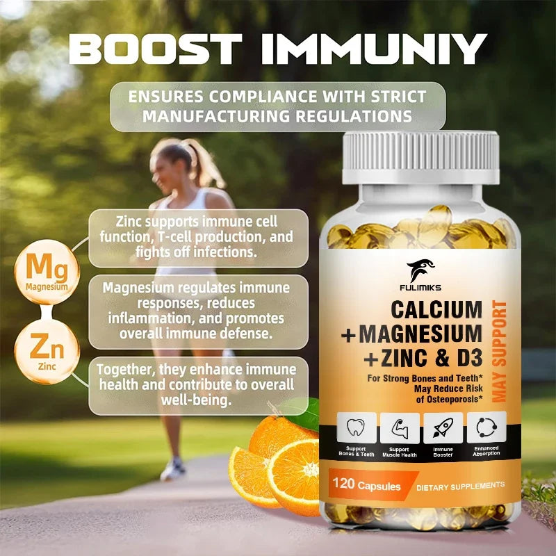 Calcium Magnesium Zinc with D3 Capsules | Bone & Muscle Support Mineral Supplement Qst