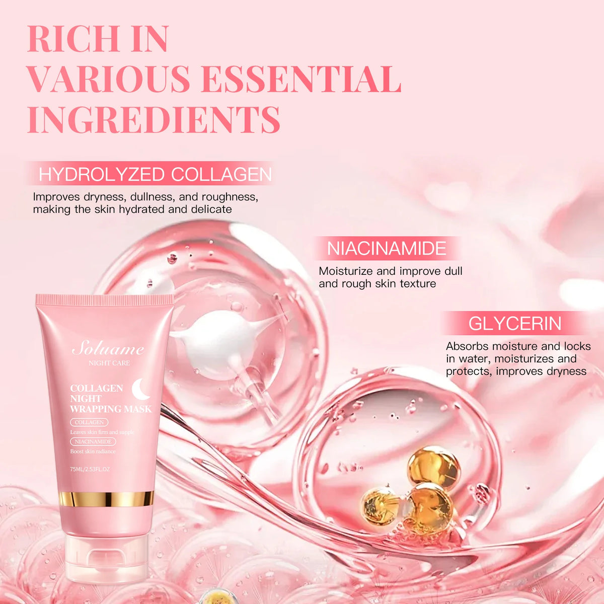 2-Pack Collagen Overnight Peel-Off Mask with Niacinamide Overnight Face Mask Qst
