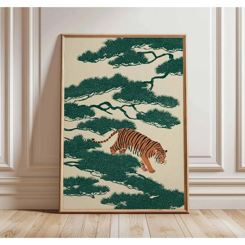 Retro Japanese Koi & Tree Canvas Wall Art – Unframed Print