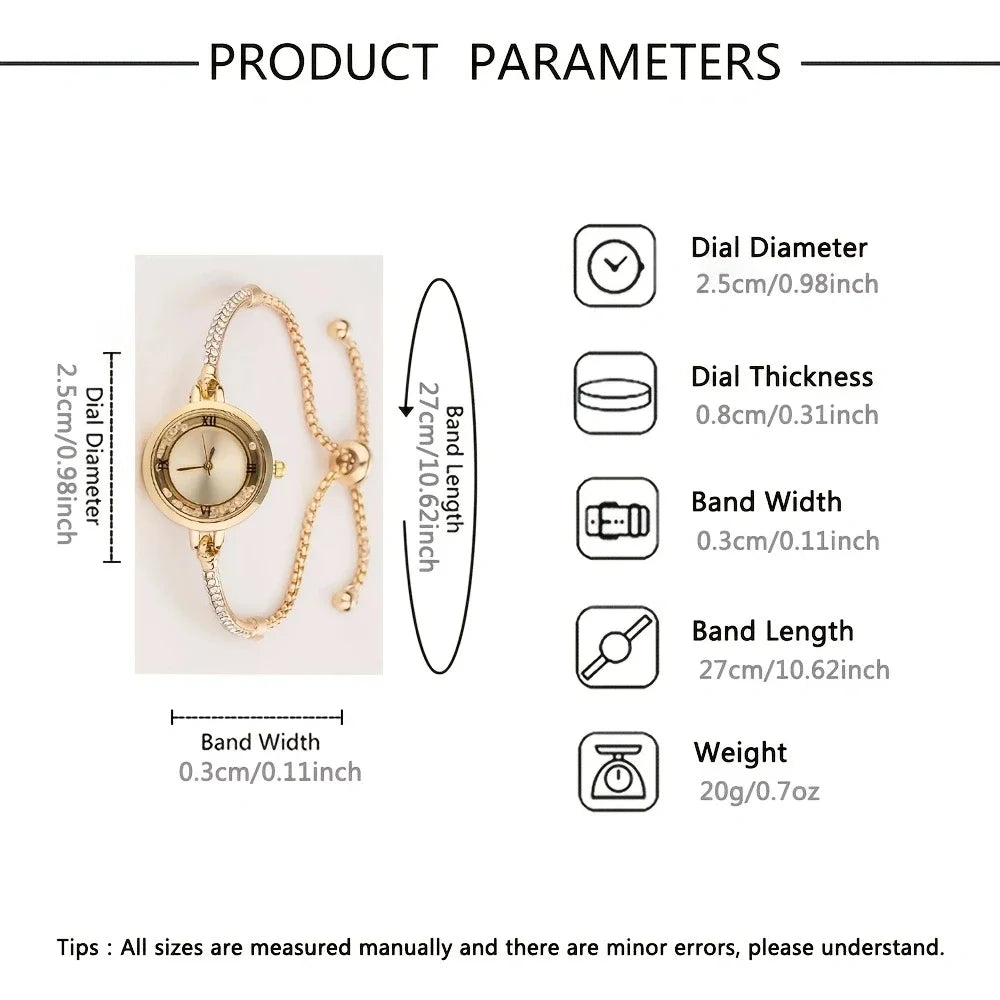 Women's Gold Bracelet Watch Small Dial Elegant Quartz Women's Fashion Watch Qme