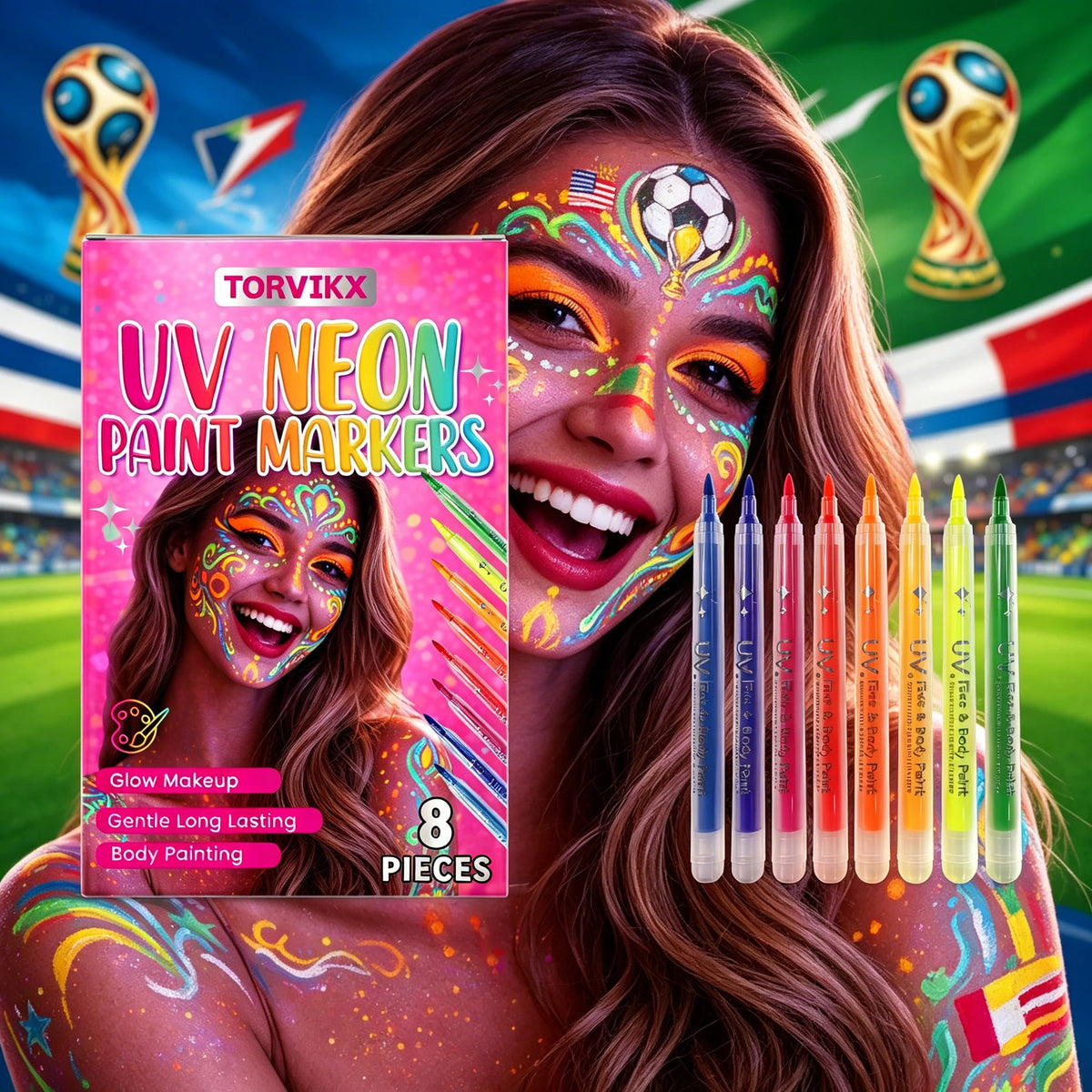 Neon UV Body & Face Paint Set – 8 Glow Colors UV Body Face Paint Qst