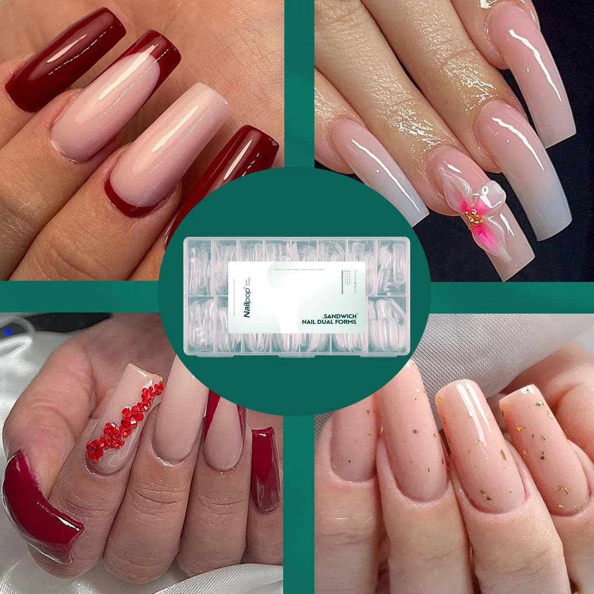 Nailpop Curved Square Nail Dual Forms – 15 Sizes, 240pcs Nail Dual Forms Qme