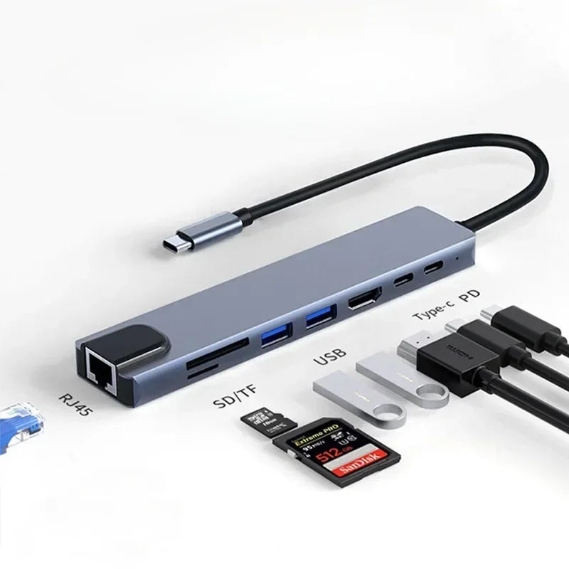 USB Hub M.2 SSD Dock with Type-C & HDMI for MacBook USB-C Docking Station Qme USB3.0 8 in 1