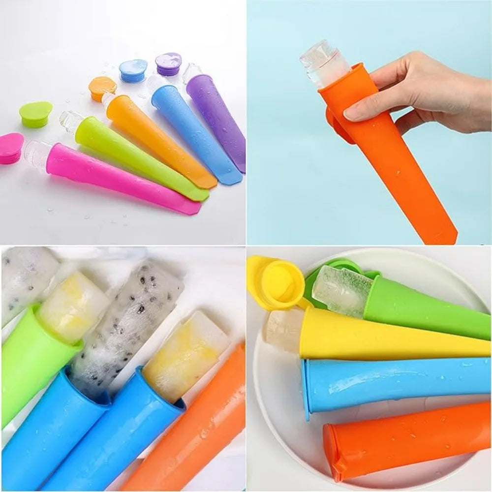 Silicone Popsicle Molds with Lid – 6-Pack DIY Ice Lolly Maker Popsicle Mold Set Qme