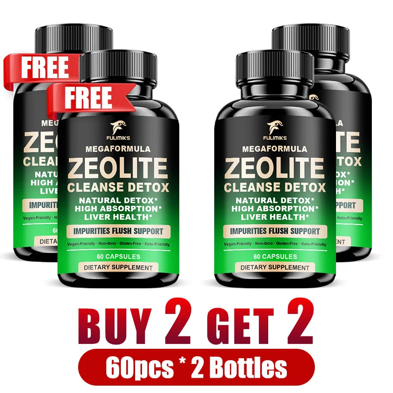 Zeolite Detox Capsules – Full-Body Cellular Cleanse Support Detox Supplement Qst 4 Bottles-60pcs