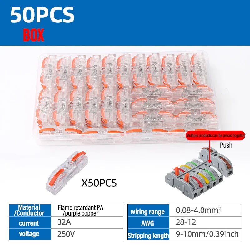 Universal Lever Wire Connectors 1-to-1 Inline Compact Splicing Lever Wire Connector Qme T211O 50PCS