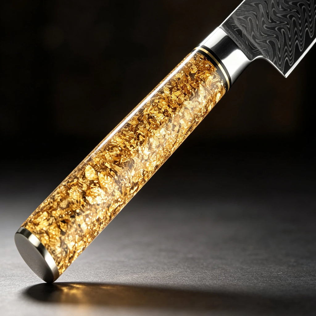 XITUO 5-Inch Damascus Steel Utility Knife – Gold Leaf Handle Damascus Utility Knife Qst