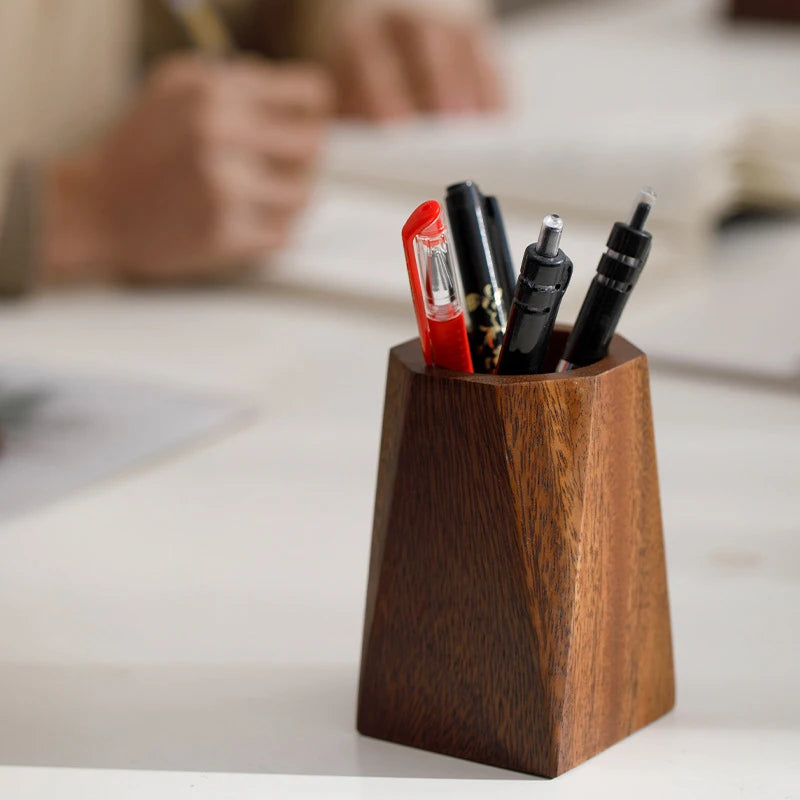 Black Walnut Wood Pen Holder – Polished Desk Organizer Wood Pen Holder Qst