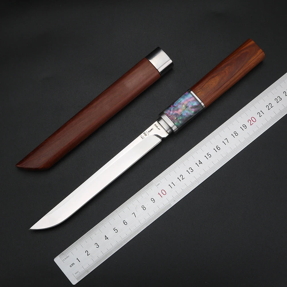 XUAN FENG 5CR13 Steel Meat Slicer Knife – Wooden Scabbard Kitchen Slicer Knife Qst