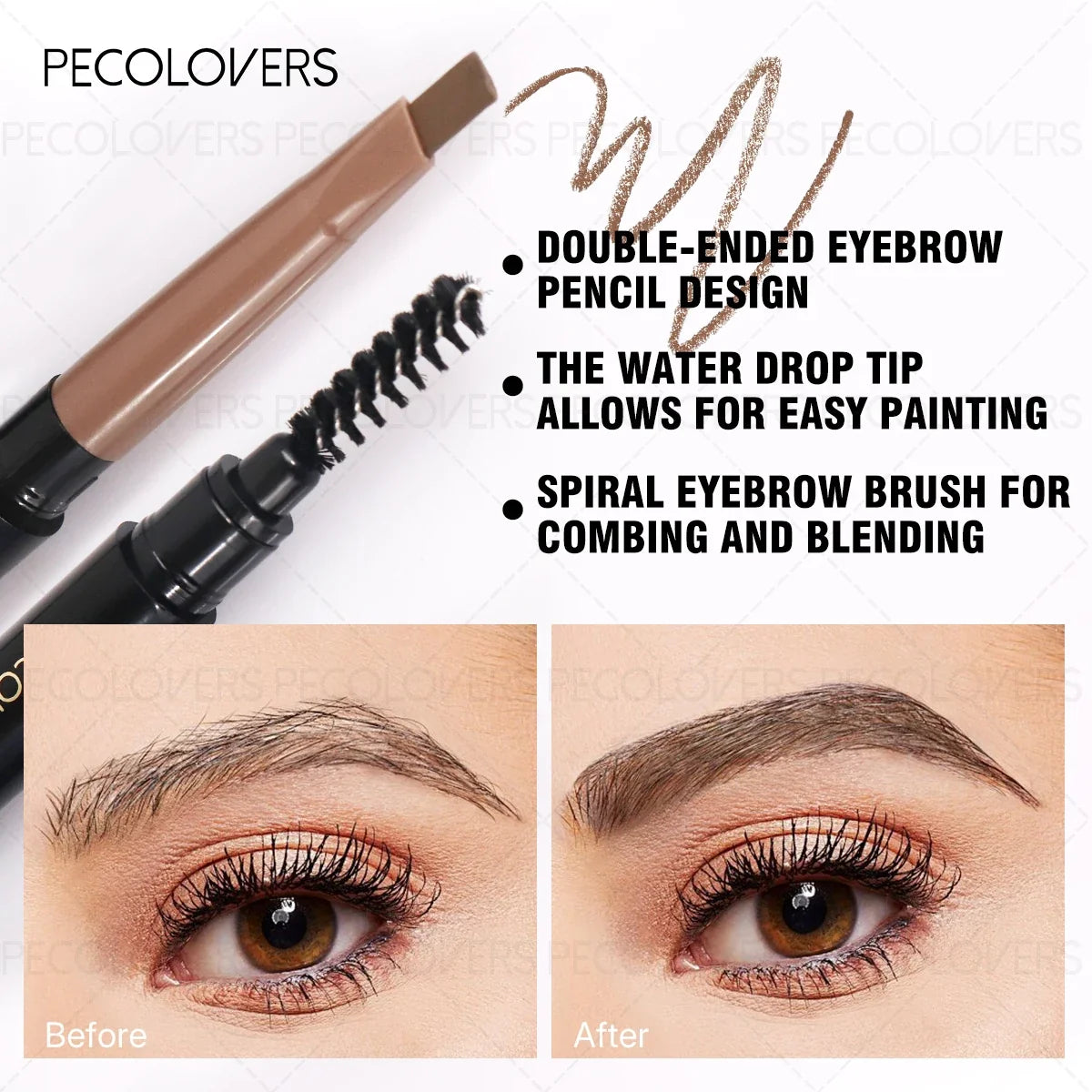 Retractable Dual-Ended Eyebrow Pencil with Brush – 4 Colors Eyebrow Pencil Qme